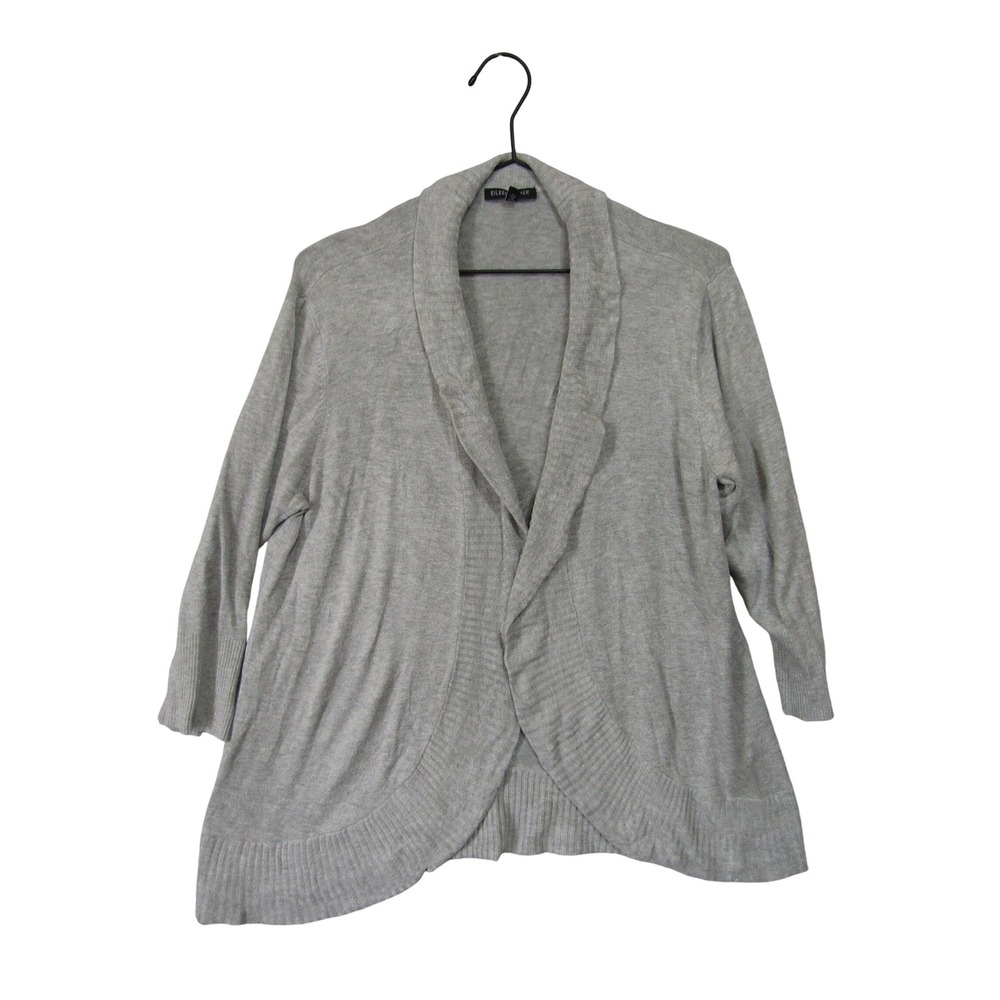 Eileen Fisher Cardigan Womens Medium Gray Excellent Shawl Collar Open Front Knit